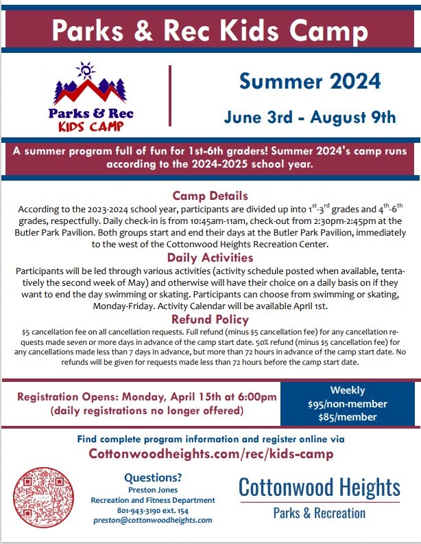 Parks & Rec Kids Camp Cottonwood Heights Parks & Recreation